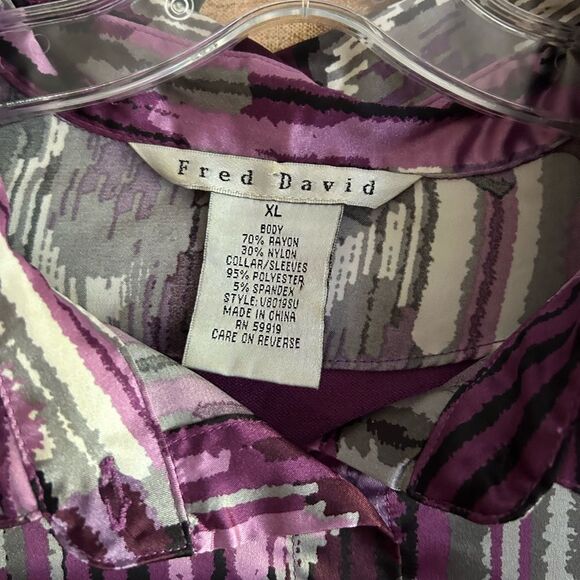 Fred David Sweater Top Womens Size XL Purple Multi Striped Layered Look Collared - Picture 3 of 14